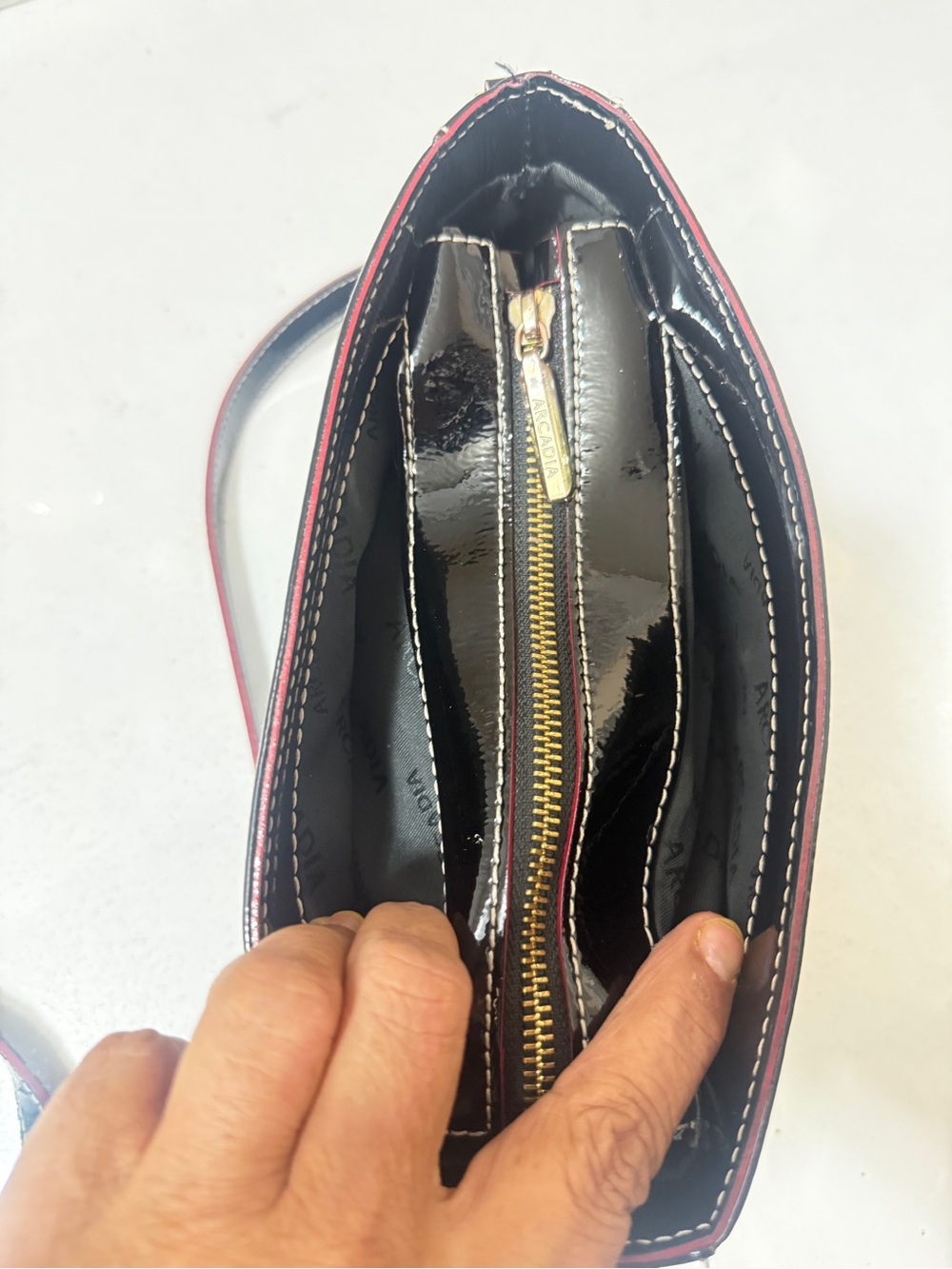 Arcadia Black Patent Crossbody with Red. embossed design - Picture 10 of 15